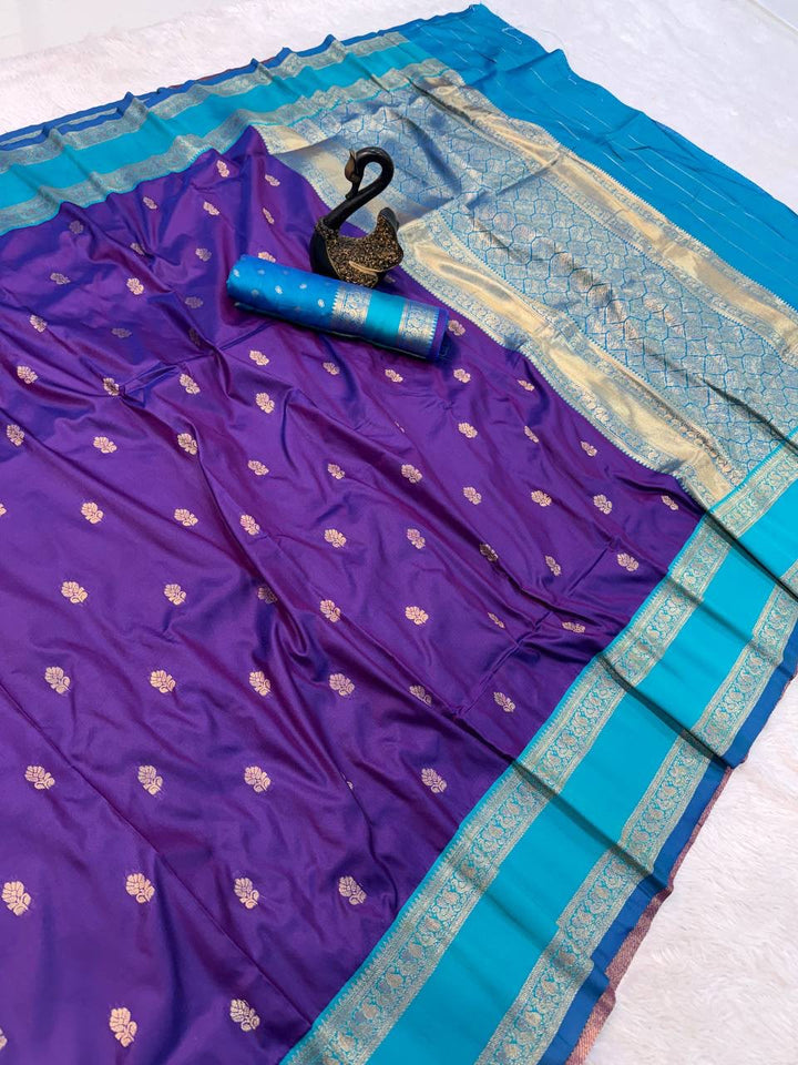 Premium Kanjivaram Soft Silk Saree with Copper Zari Jaal Weaves &amp; Rich Zari Pallu -ROYAL PURPLE