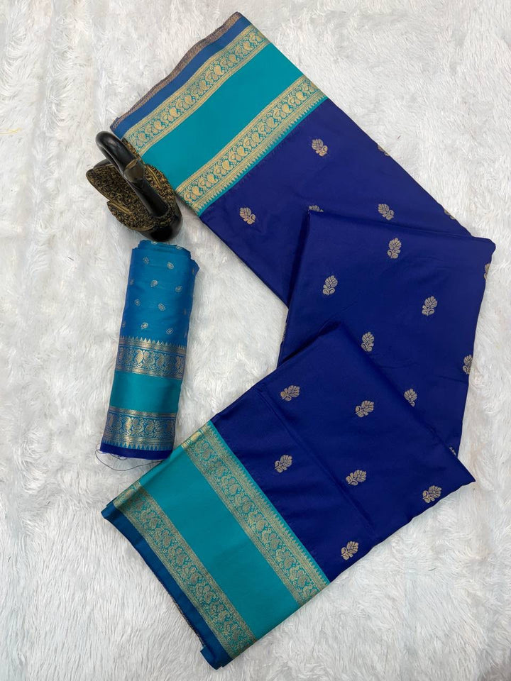 Premium Kanjivaram Soft Silk Saree with Copper Zari Jaal Weaves &amp; Rich Zari Pallu -ROYAL BLUE