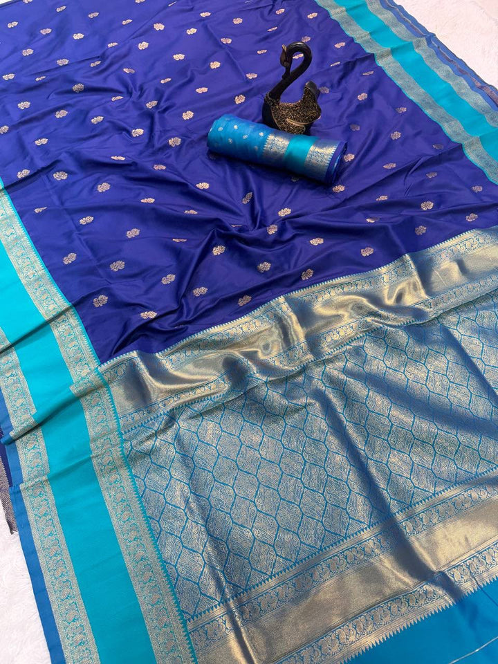 Premium Kanjivaram Soft Silk Saree with Copper Zari Jaal Weaves &amp; Rich Zari Pallu -ROYAL BLUE