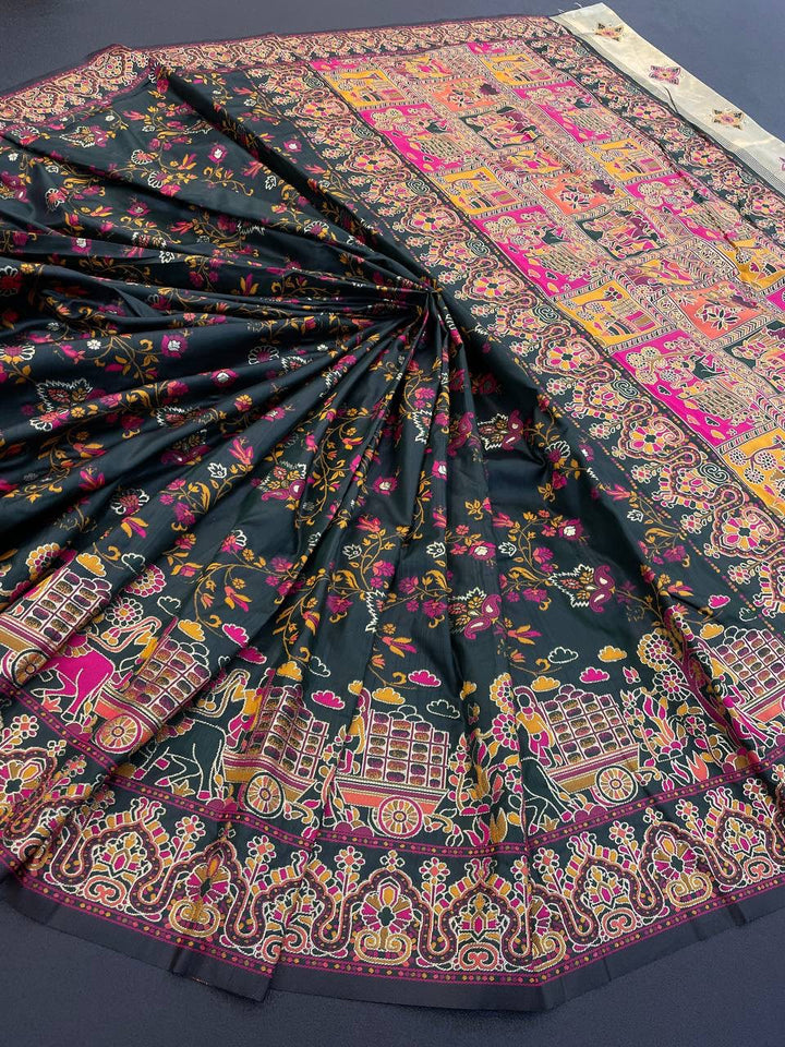 Hypnotic  Pashmina Saree With Preferable Blouse Piece - BLACK