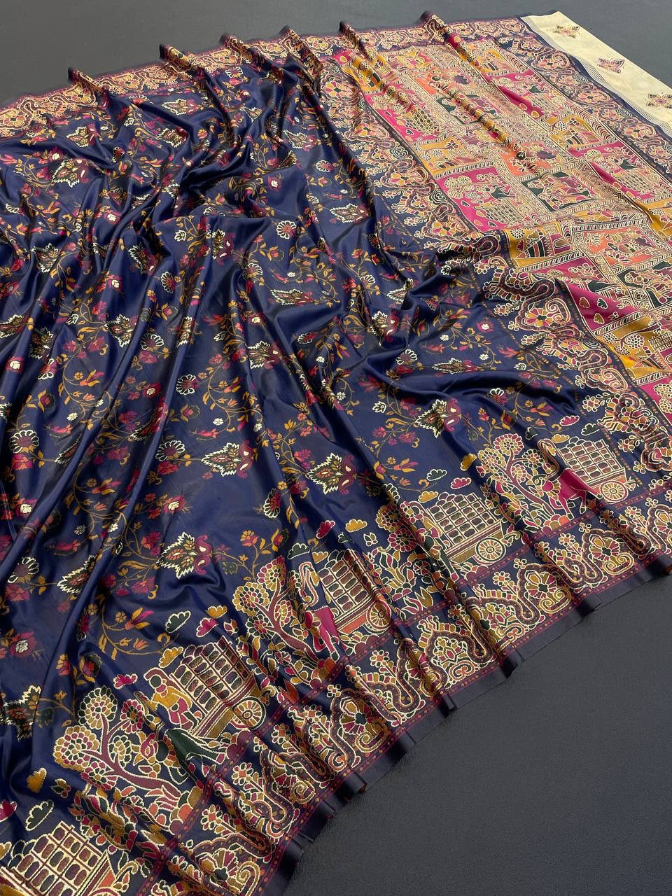 Hypnotic  Pashmina Saree With Preferable Blouse Piece - NEVY BLUE