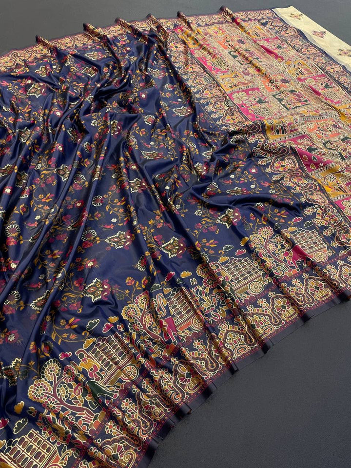 Hypnotic  Pashmina Saree With Preferable Blouse Piece - NEVY BLUE