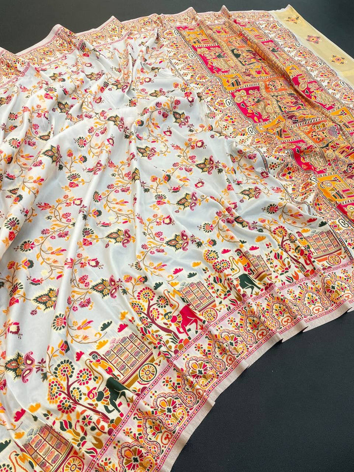 Hypnotic  Pashmina Saree With Preferable Blouse Piece - OFF WHITE
