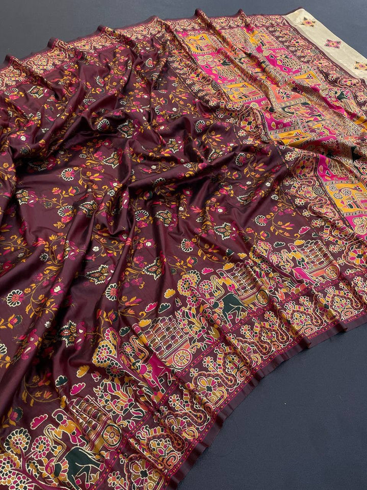 Hypnotic  Pashmina Saree With Preferable Blouse Piece - BROWN