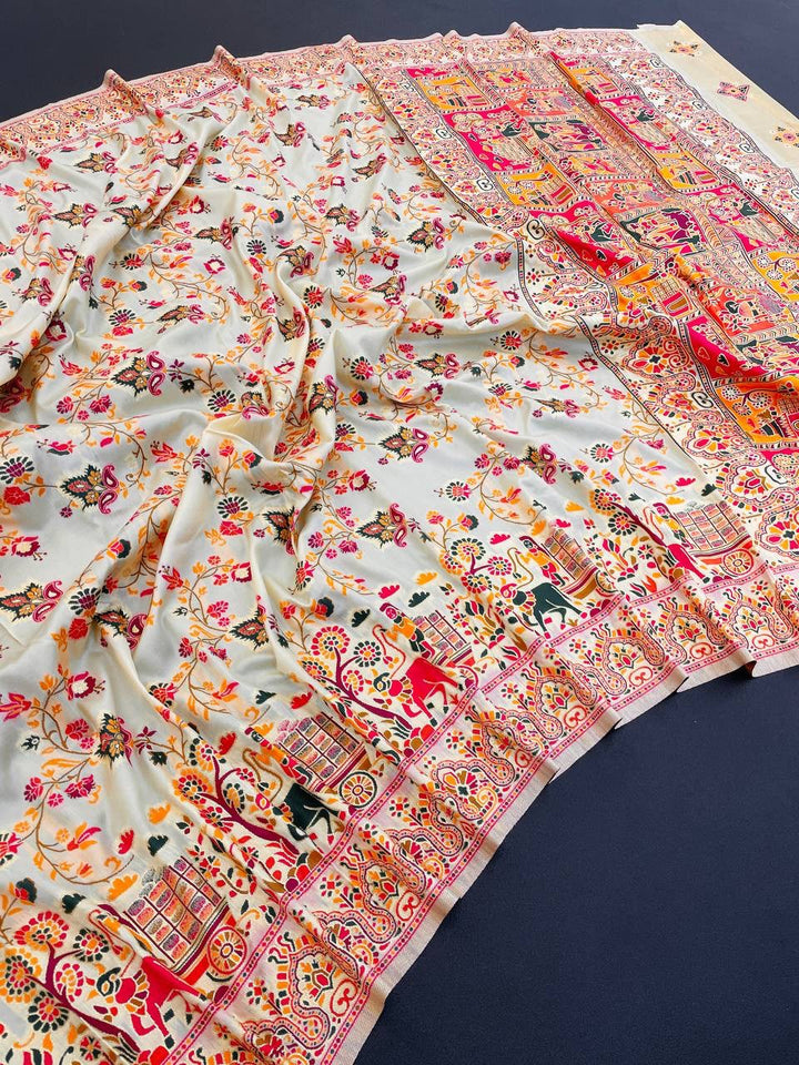 Hypnotic  Pashmina Saree With Preferable Blouse Piece - OFF WHITE