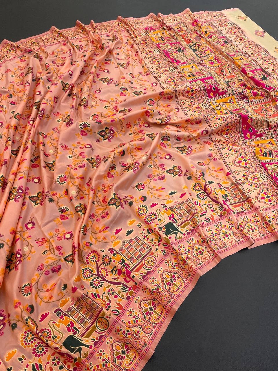 Hypnotic  Pashmina Saree With Preferable Blouse Piece - PEACH