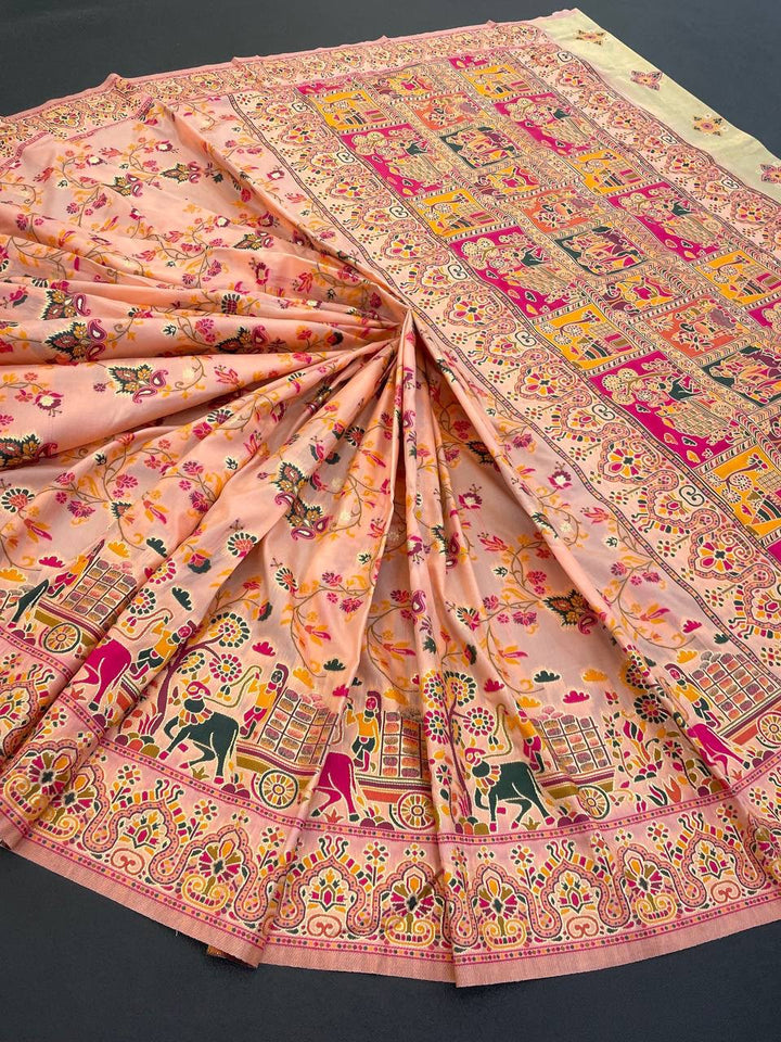 Hypnotic  Pashmina Saree With Preferable Blouse Piece - PEACH