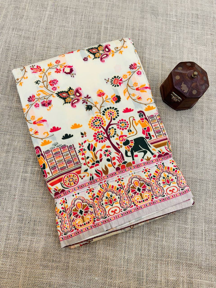 Hypnotic  Pashmina Saree With Preferable Blouse Piece - OFF WHITE