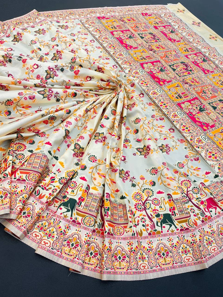 Hypnotic  Pashmina Saree With Preferable Blouse Piece - OFF WHITE