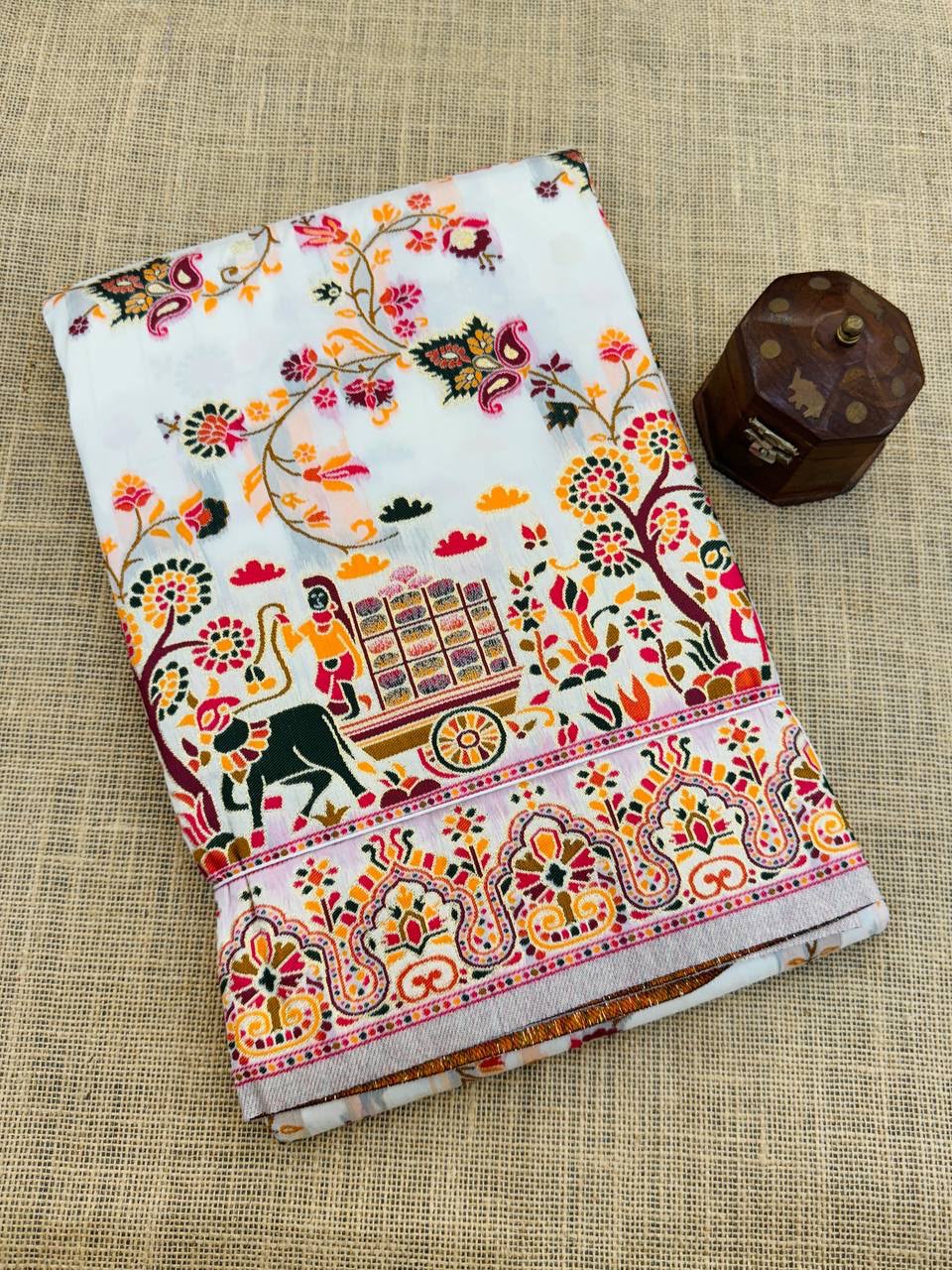 Hypnotic  Pashmina Saree With Preferable Blouse Piece - WHITE