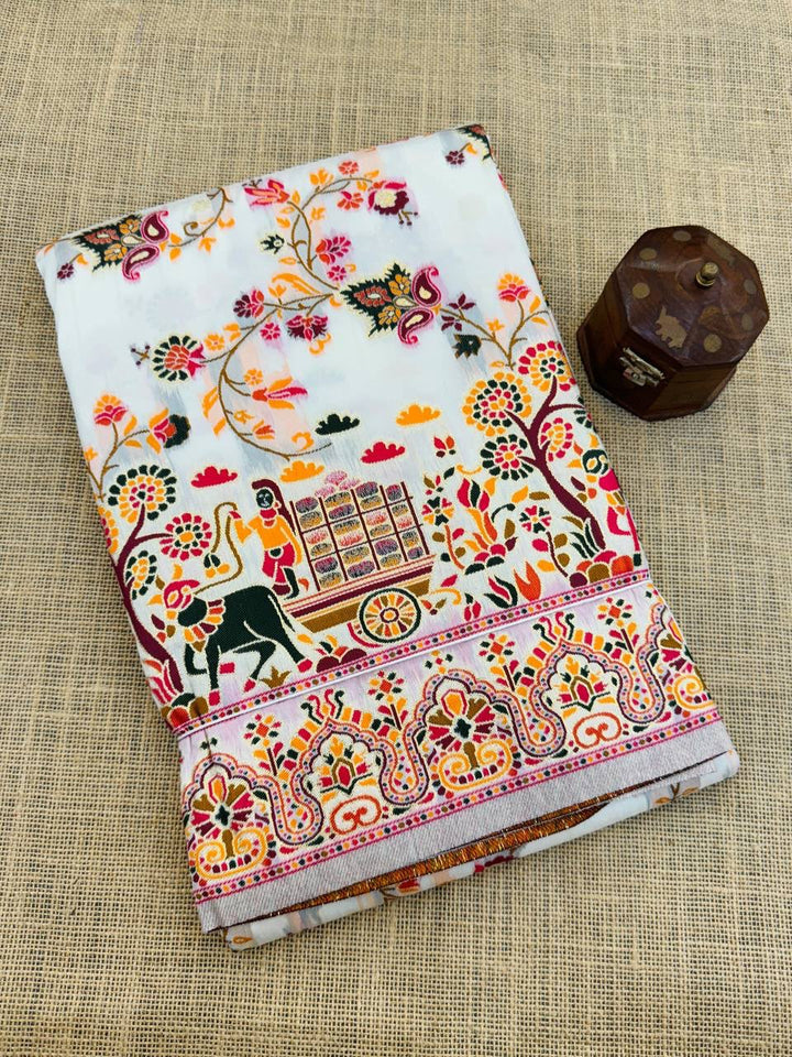 Hypnotic  Pashmina Saree With Preferable Blouse Piece - WHITE