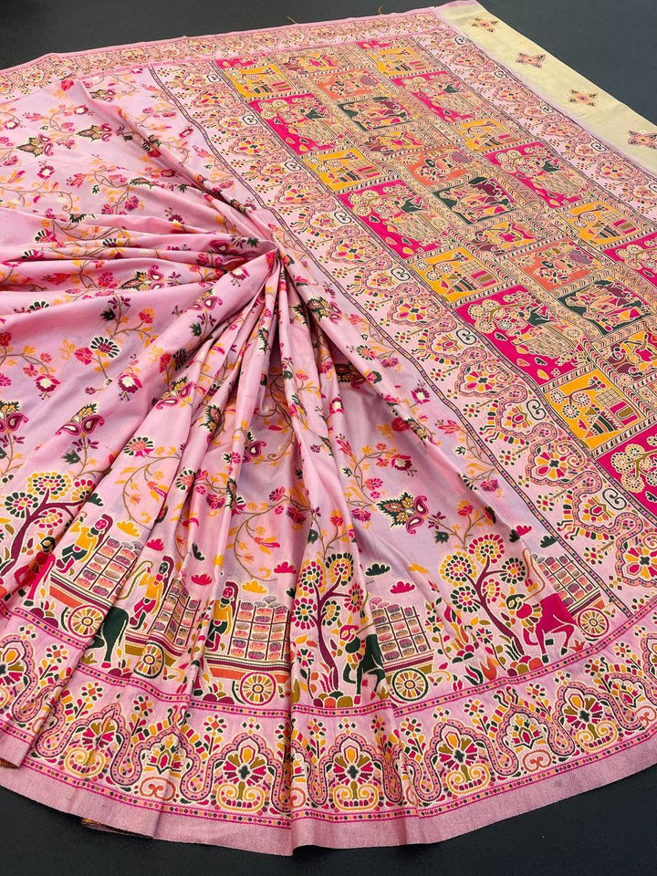 Hypnotic  Pashmina Saree With Preferable Blouse Piece - PINK