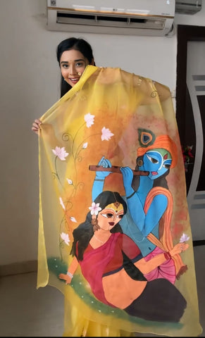 Vivacious 1-Minute Ready To Wear Yellow Organza Silk Saree
