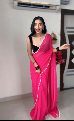 Eye-catching 1-Minute Ready To Wear Pink Georgette Saree