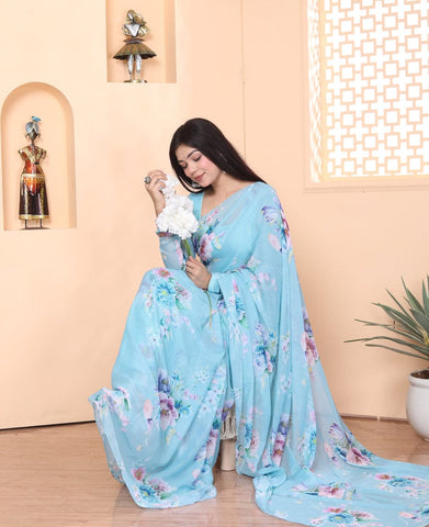 Fancifull 1-Minute Ready To Wear Sky Georgette Saree