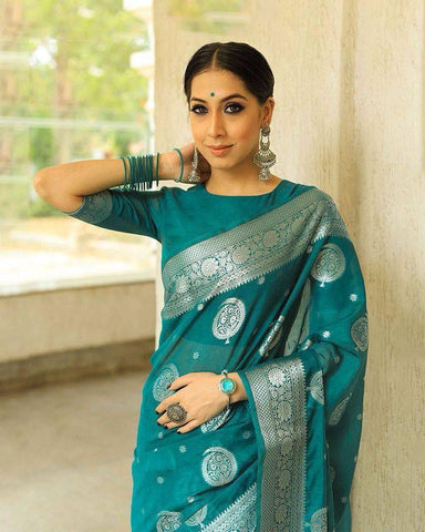 Rama Green Banarasi Silk Saree