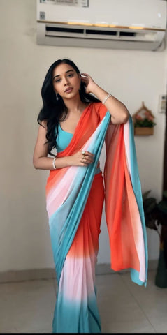 1-Min Georgette Ready To Wear Saree With Blouse Piece