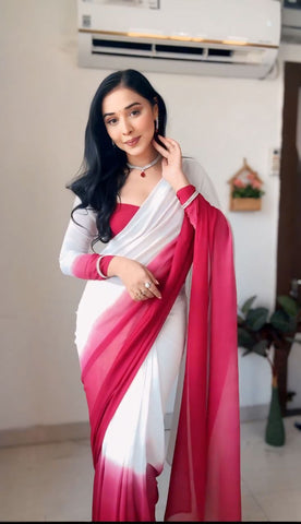 Fabulous White With Maroon Ready To Wear Saree