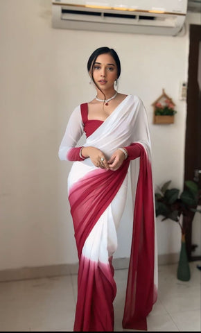 Fabulous White With Maroon Ready To Wear Saree