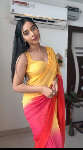 Yellow Color Georgette 1 Min Ready To Wear Saree