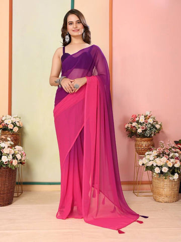 Pretty 1-Min Georgette Ready To Wear Saree With Blouse Piece