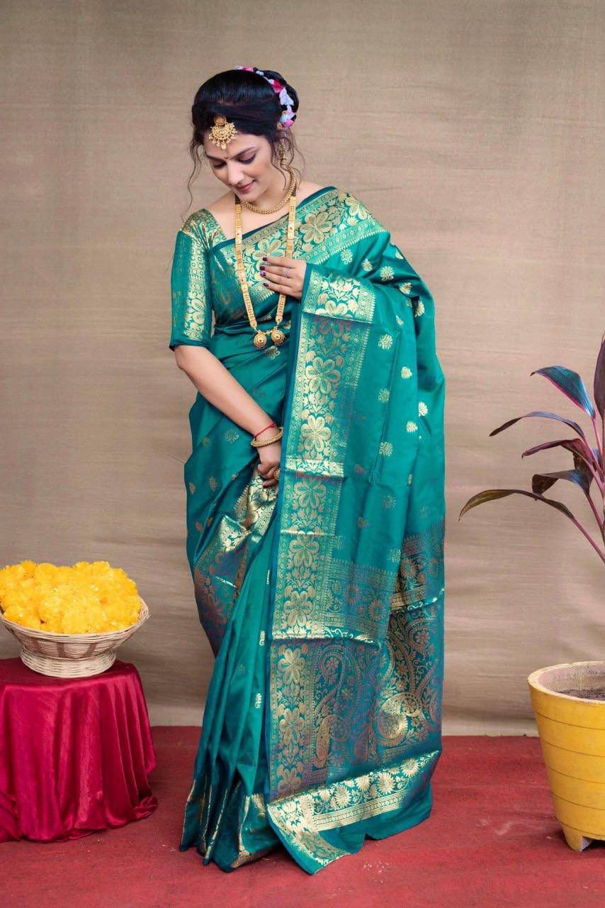 Women Silk Saree with Woven Motifs sky blue