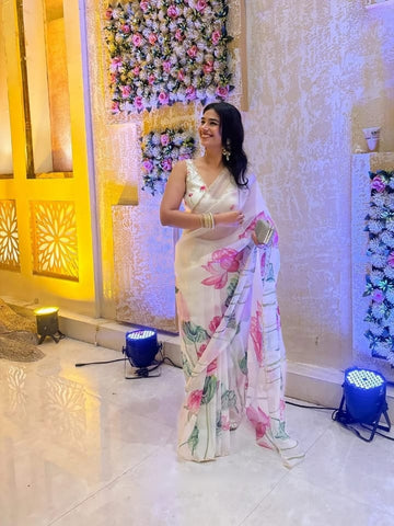 Pure Organza Silk Hand-Embroidered Saree