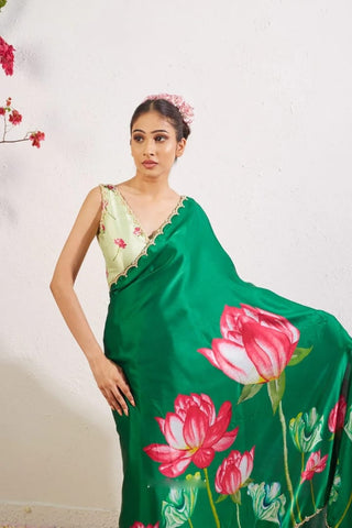 New Design pure Satin silk with beautiful hand work moti Saree
