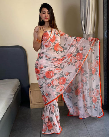Sizzling 1-Minute Ready To Wear White Georgette Saree