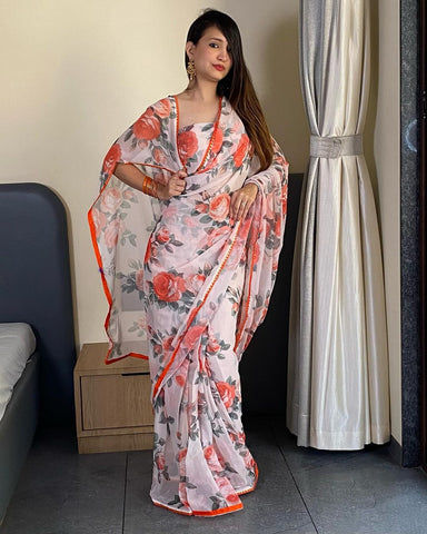 Sizzling 1-Minute Ready To Wear White Georgette Saree