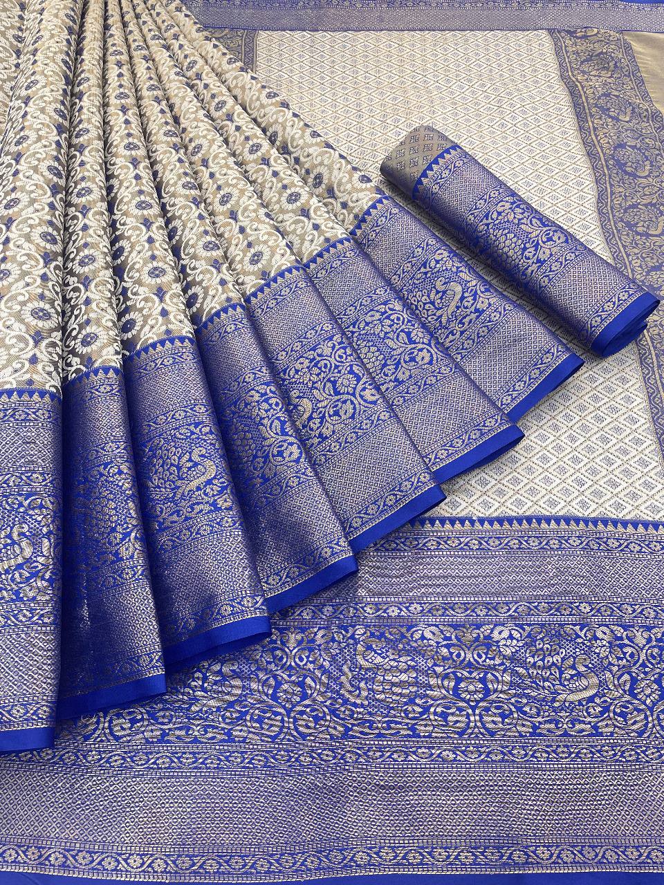 Pure Kanjivaram Silk Saree With Contrast Gold Zari Rich Weaving Pallu