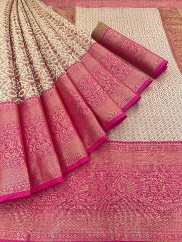 Pure Kanjivaram Silk Saree With Contrast Gold Zari Rich Weaving Pallu