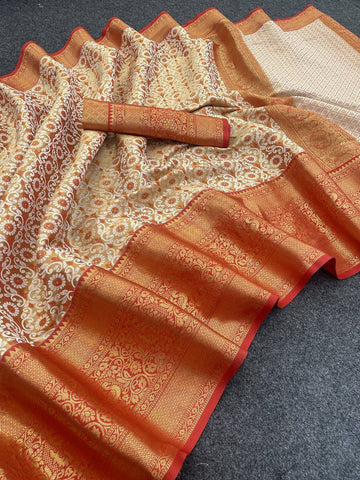 Pure Kanjivaram Silk Saree With Contrast Gold Zari Rich Weaving Pallu