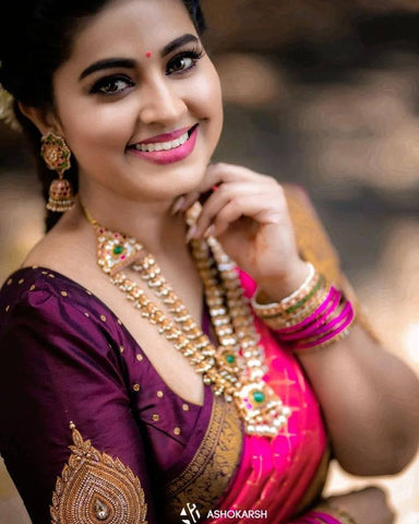 Pink Colour Kanjivaram Woven Silk Saree With Blouse Piece