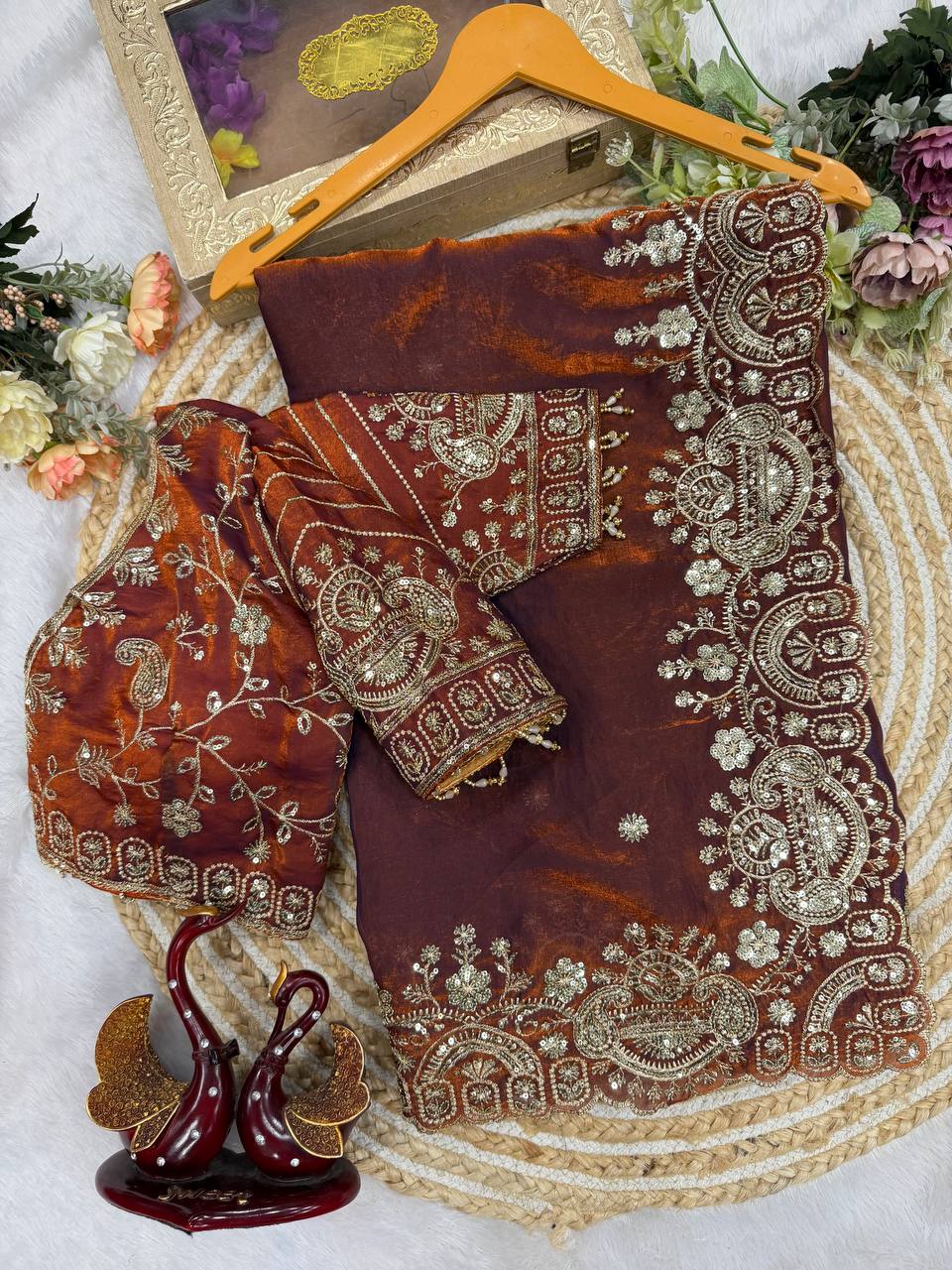 Myra Space Silk Saree -Brown