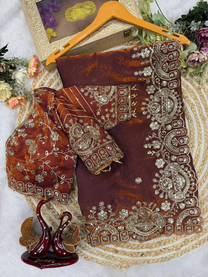 Myra Space Silk Saree -Brown