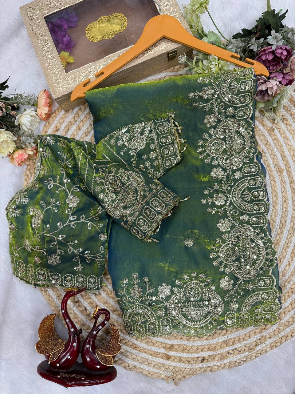 Myra Space Silk Saree -Green