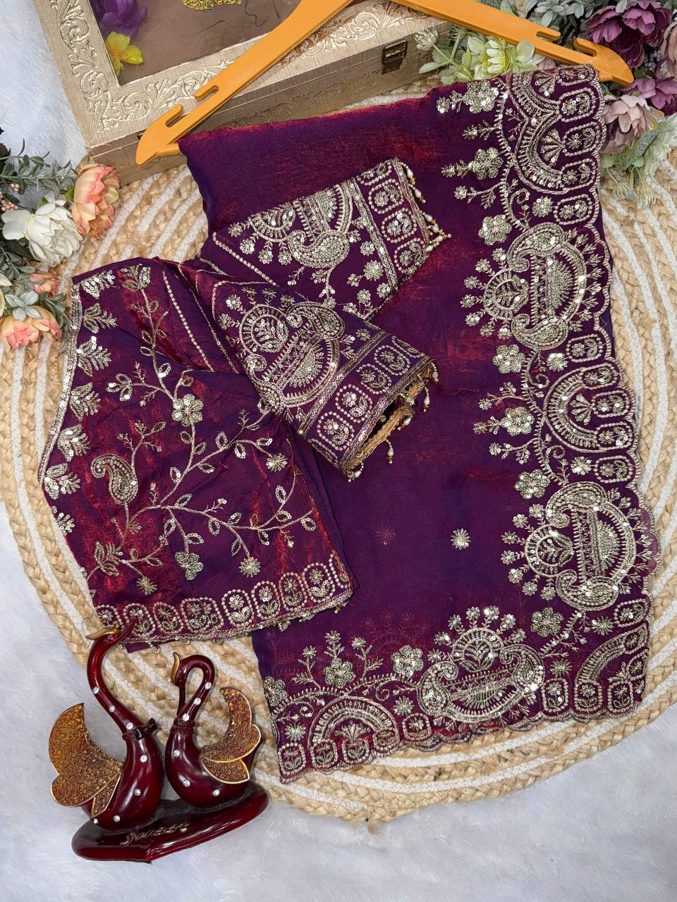 Myra Space Silk Saree -Wine