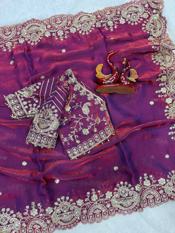 Myra Space Silk Saree -Wine