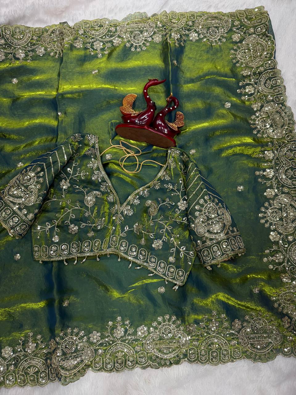 Myra Space Silk Saree -Green