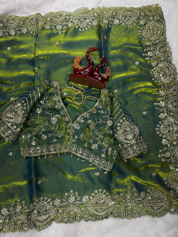 Myra Space Silk Saree -Green