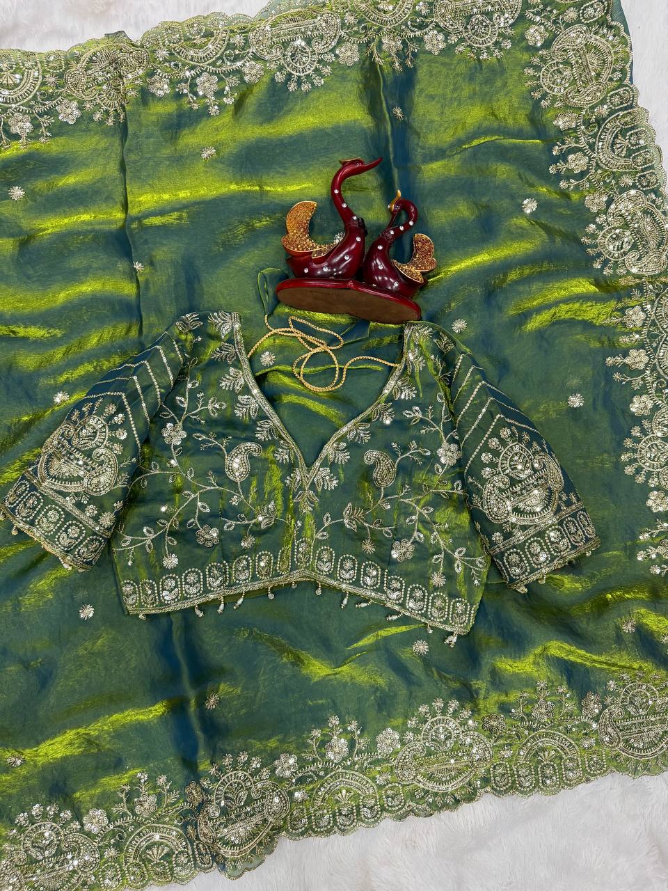 Myra Space Silk Saree -Green