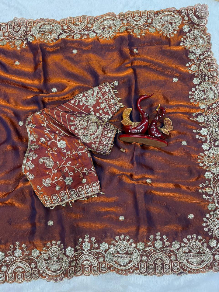 Myra Space Silk Saree -Brown