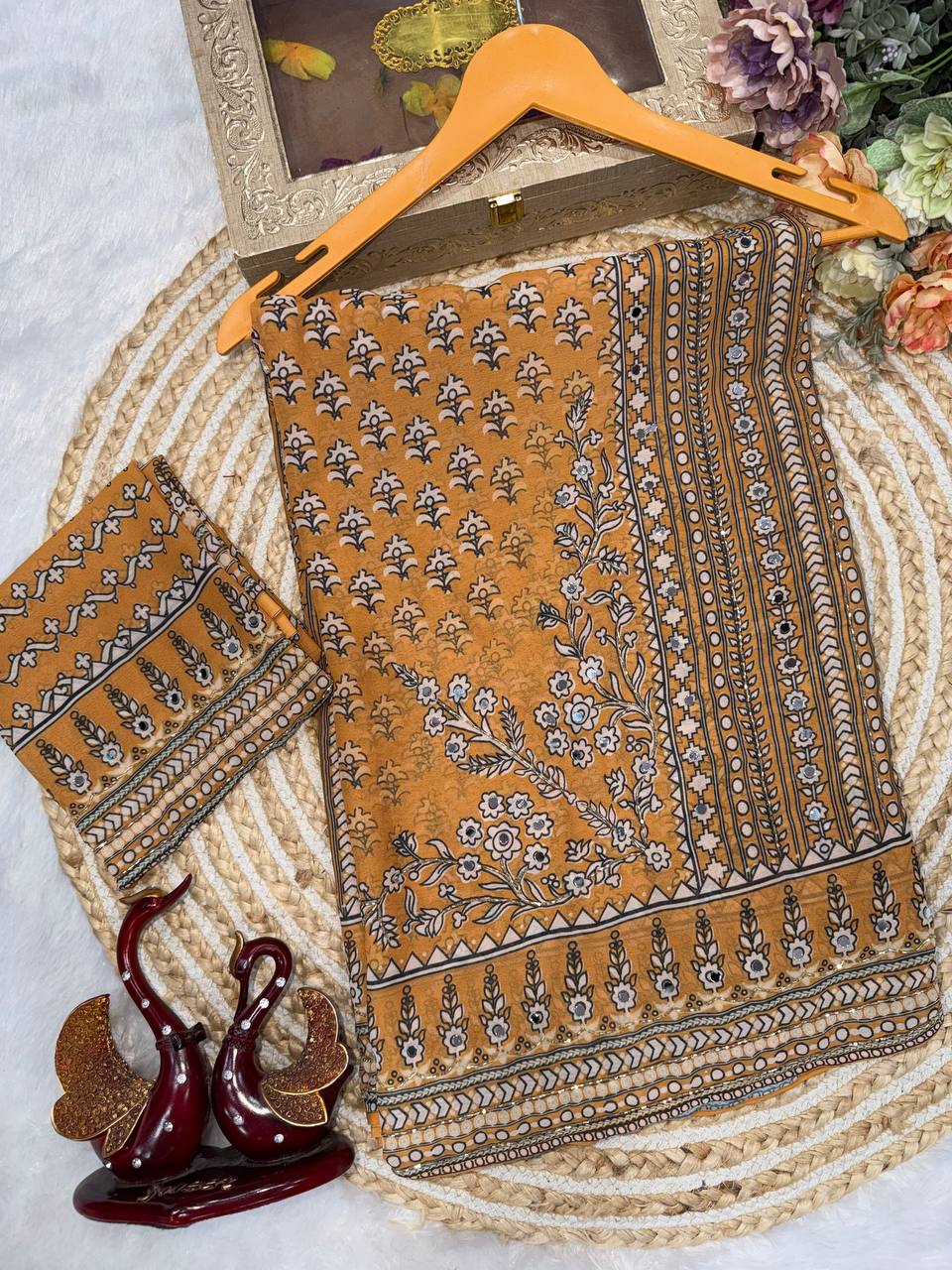Madhubani Mirror Grace Saree- Yellow