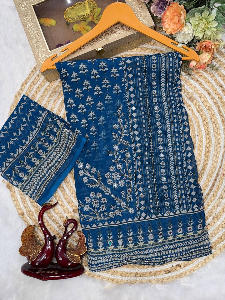 Madhubani Mirror Grace Saree- Rama