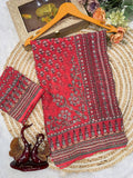 Madhubani Mirror Grace Saree- Red