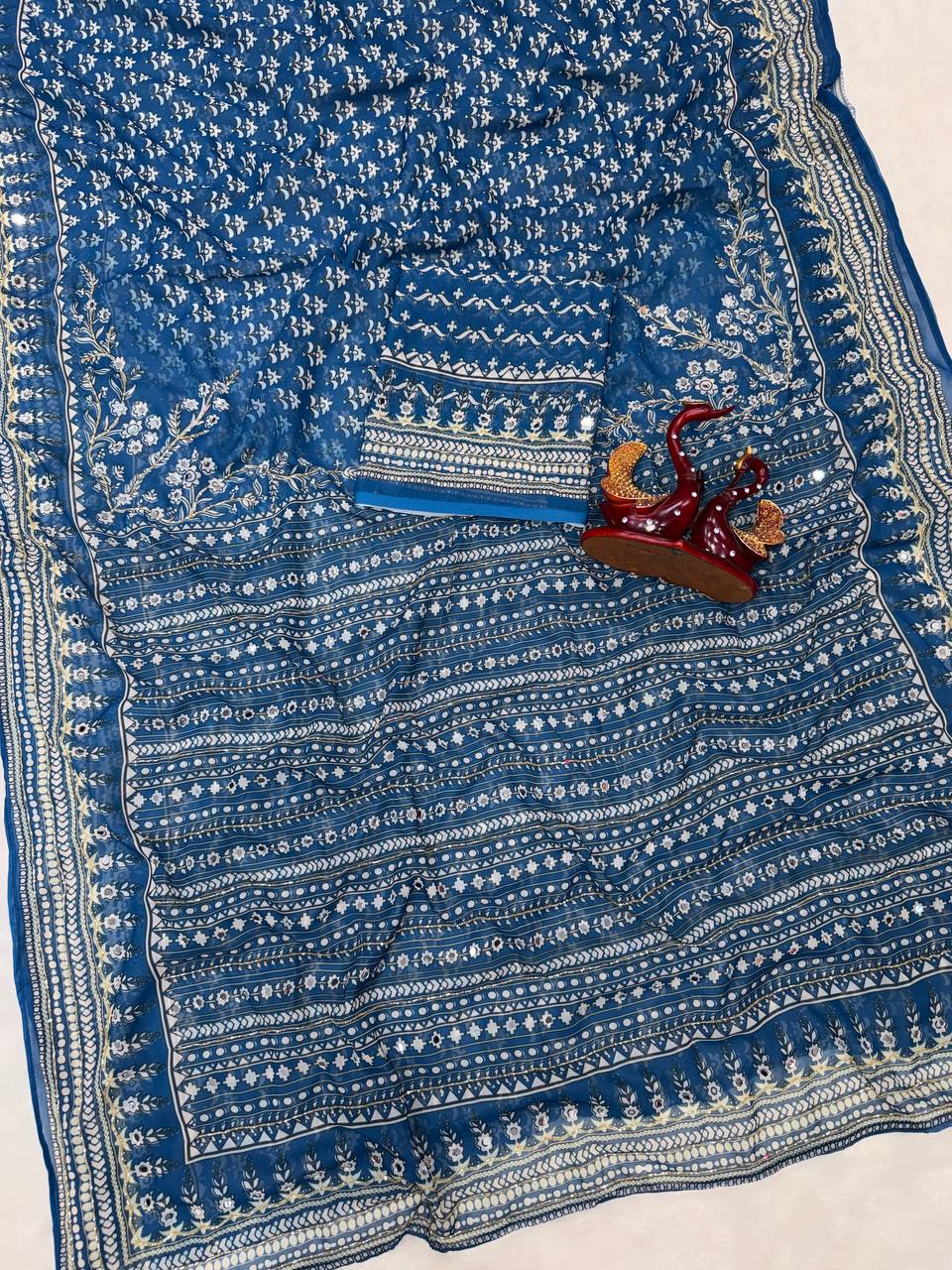 Madhubani Mirror Grace Saree- Rama