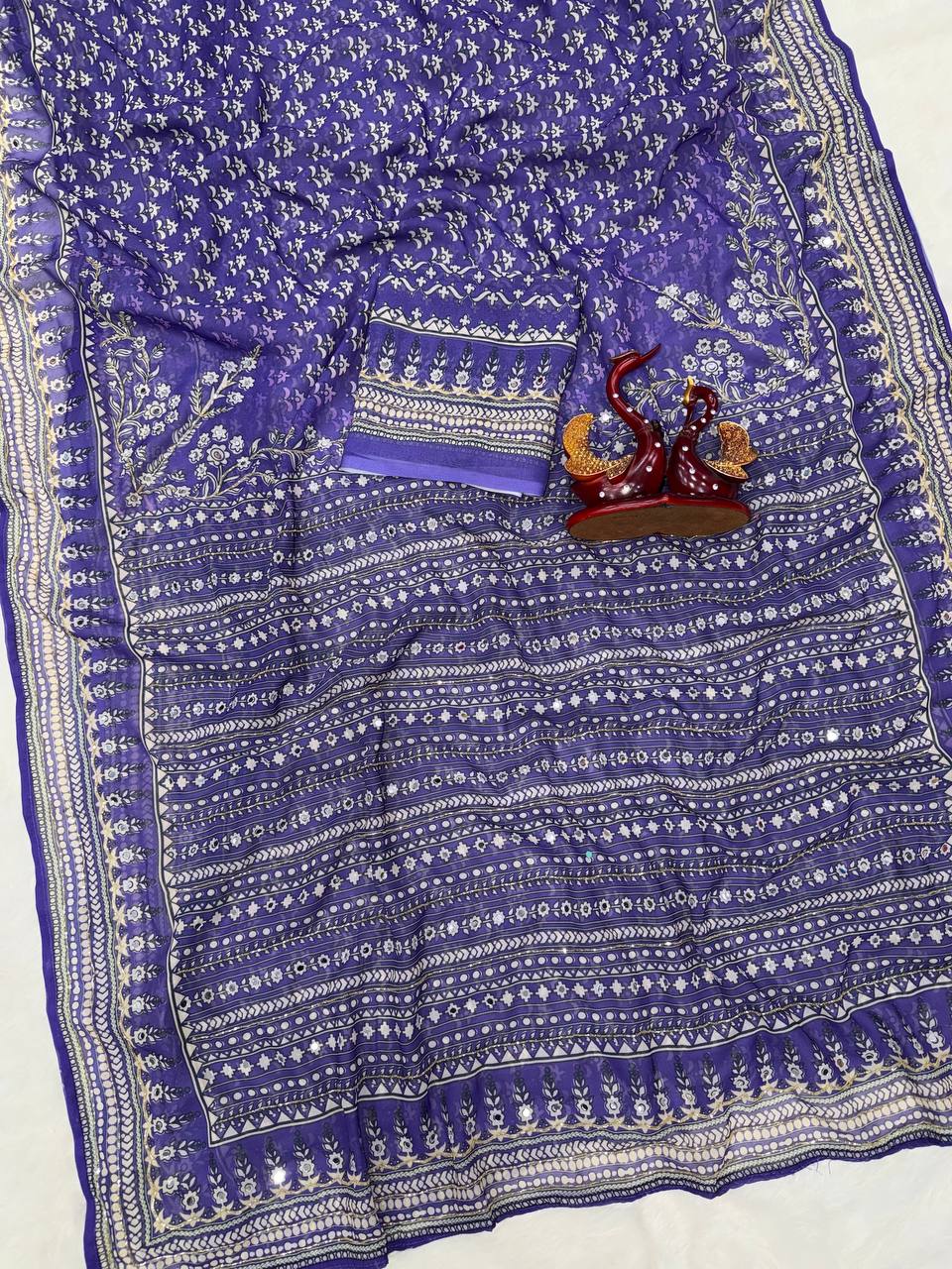 Madhubani Mirror Grace Saree- Blue