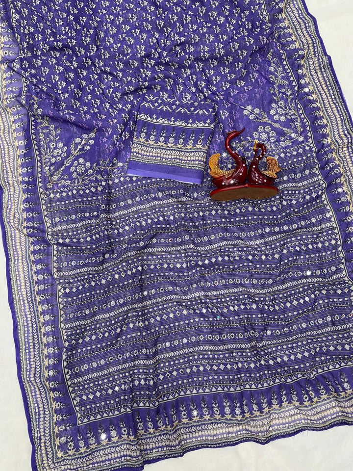 Madhubani Mirror Grace Saree- Blue