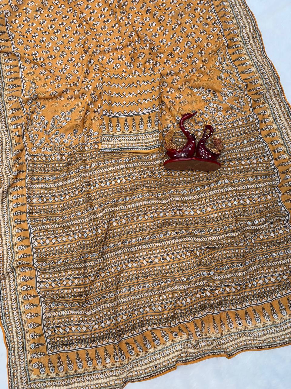 Madhubani Mirror Grace Saree- Yellow
